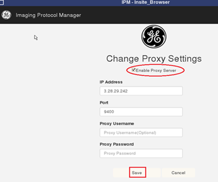 Change proxy settings page in IPM - Insite Browser