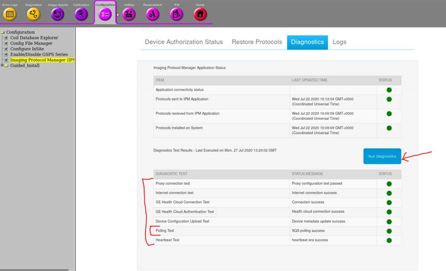 Diagnostics tab in CSD