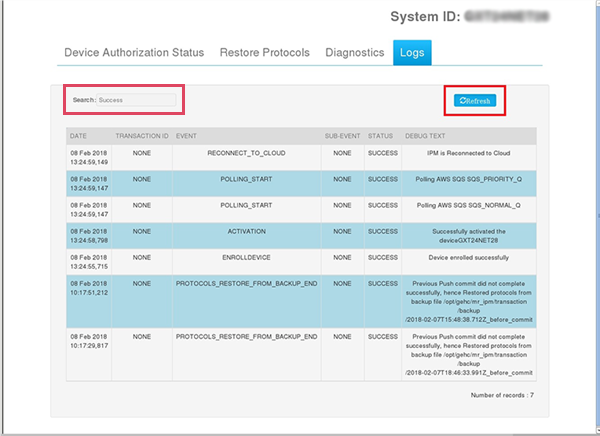 Logs tab in the Service Browser